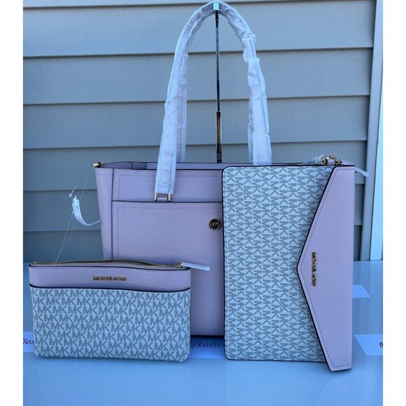 Michael Kors tote maisie 3 in 1 large bag clutch & crossbody Powder Blush - Picture 1 of 12